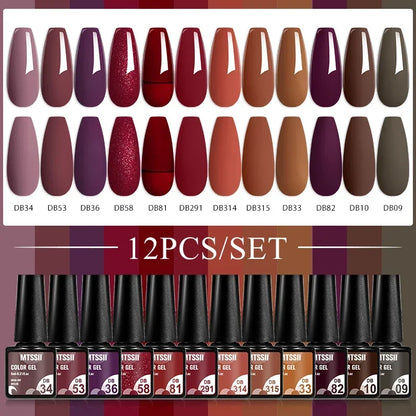 MTSSII 12pcs Gel Nail Polish Set Nude Pink Red Glitter Semi Permanent Soak Off  UV Gel Varnish Manicure Kit Nail Supplies DIY