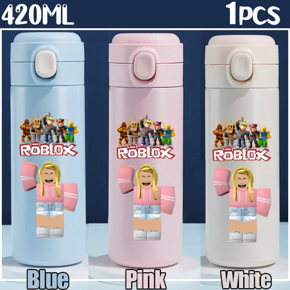 Roblox Anime Water Bottle DynaBlocks 304 Stainless Steel Thermos Cup 420ML Gourde Game Straight Drinking Cup Holiday Gifts