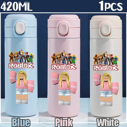 Roblox Anime Water Bottle DynaBlocks 304 Stainless Steel Thermos Cup 420ML Gourde Game Straight Drinking Cup Holiday Gifts