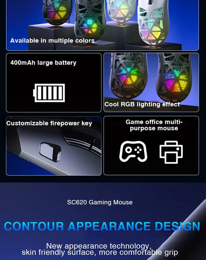 AULA SC620 Gaming Mouse Wired/Bluetooth/2.4G Light Weight Mouse Gamer PAW3311 Adjustable 12,000 DPI Life PC Gaming Accessories