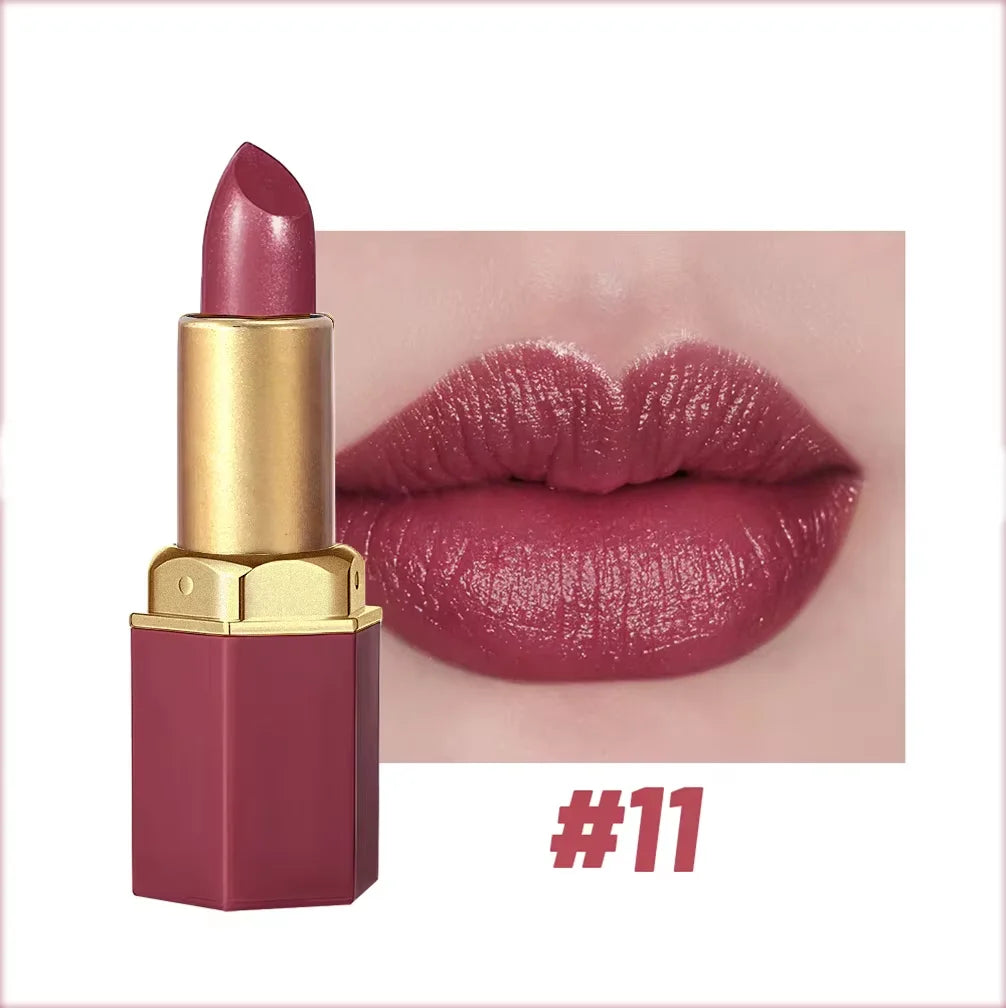 6 Colors Gold Bar Tube Lipstick Matte Texture Pearlescent Glitter Velvet Lipstick Valentine's Day Gift 1PCS