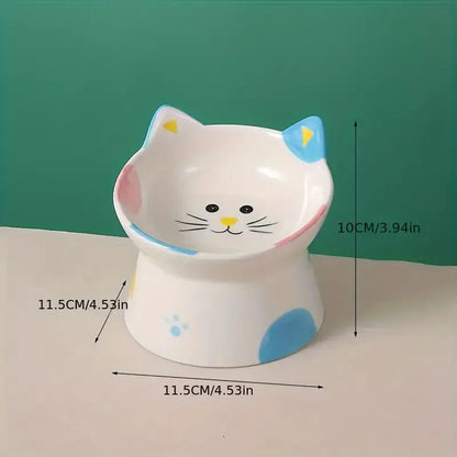 1PC Elevated Cat Food Dish, Ceramic, Raised Feeding Station, Shallow for Whiskers, Dishwasher Safe