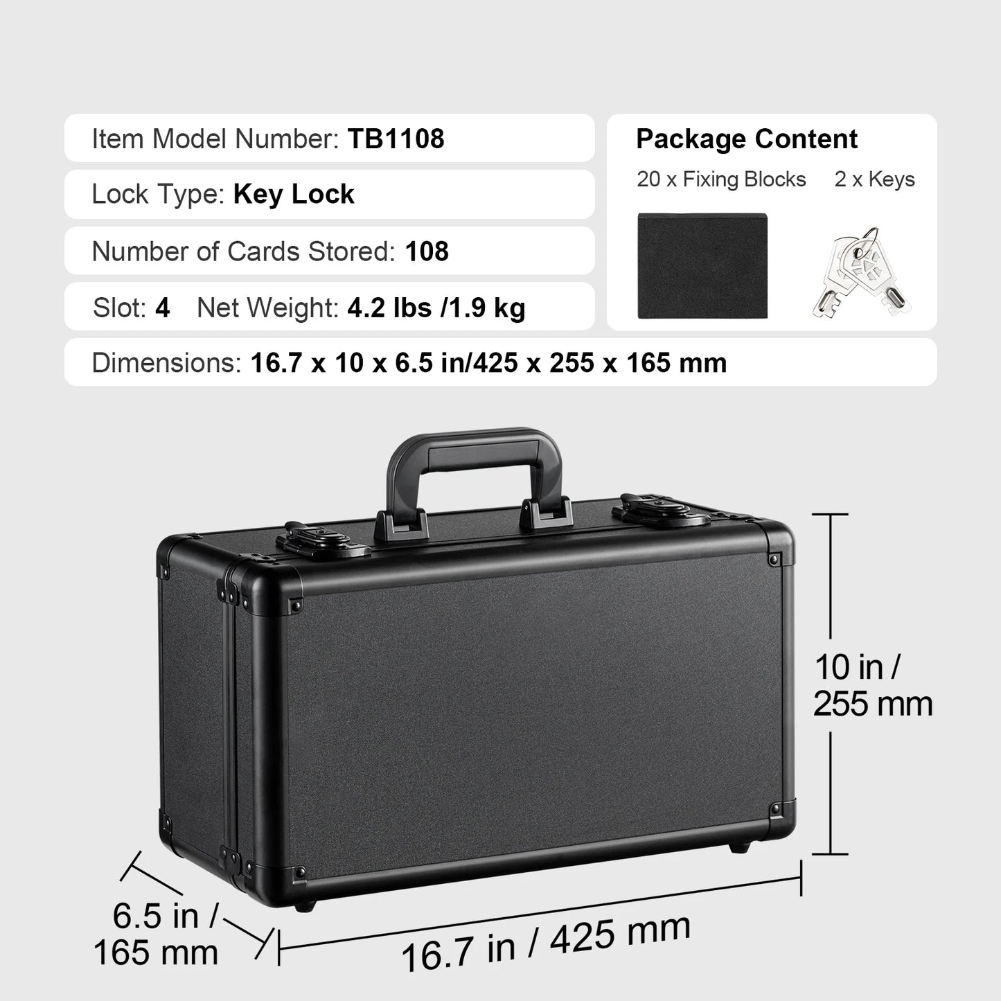 SucceBuy Graded Card Storage Box 4 Slots or 5Slots with Key Lock or Coded Lock Foam Dividers for 96/108/120/162 PSA Graded Cards