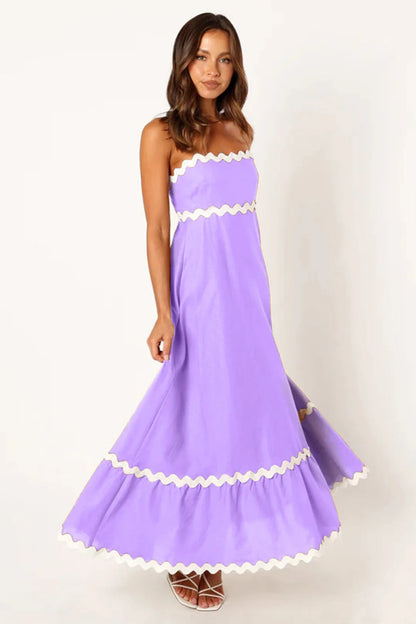 Sleeveless Scalloped Trim Midi Dress: Sexy Strapless Princess Silhouette Gown