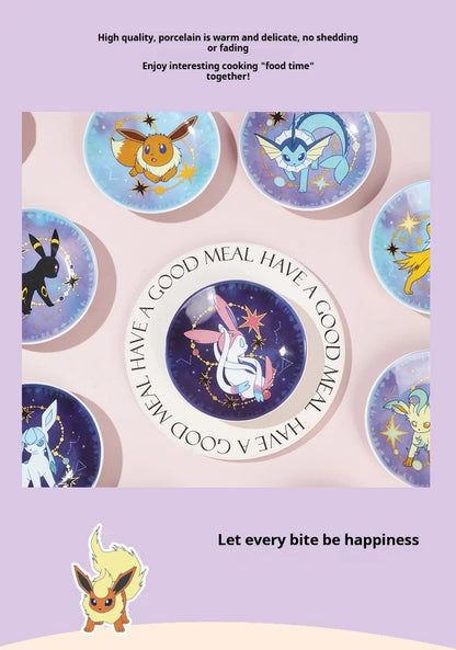 SHUNXIANG Pokémon Licensed Eevee Series Ceramic Plate Set Starry Sky Gift Box 9Pcs Dish Anime Themed Porcelain Tableware Gift
