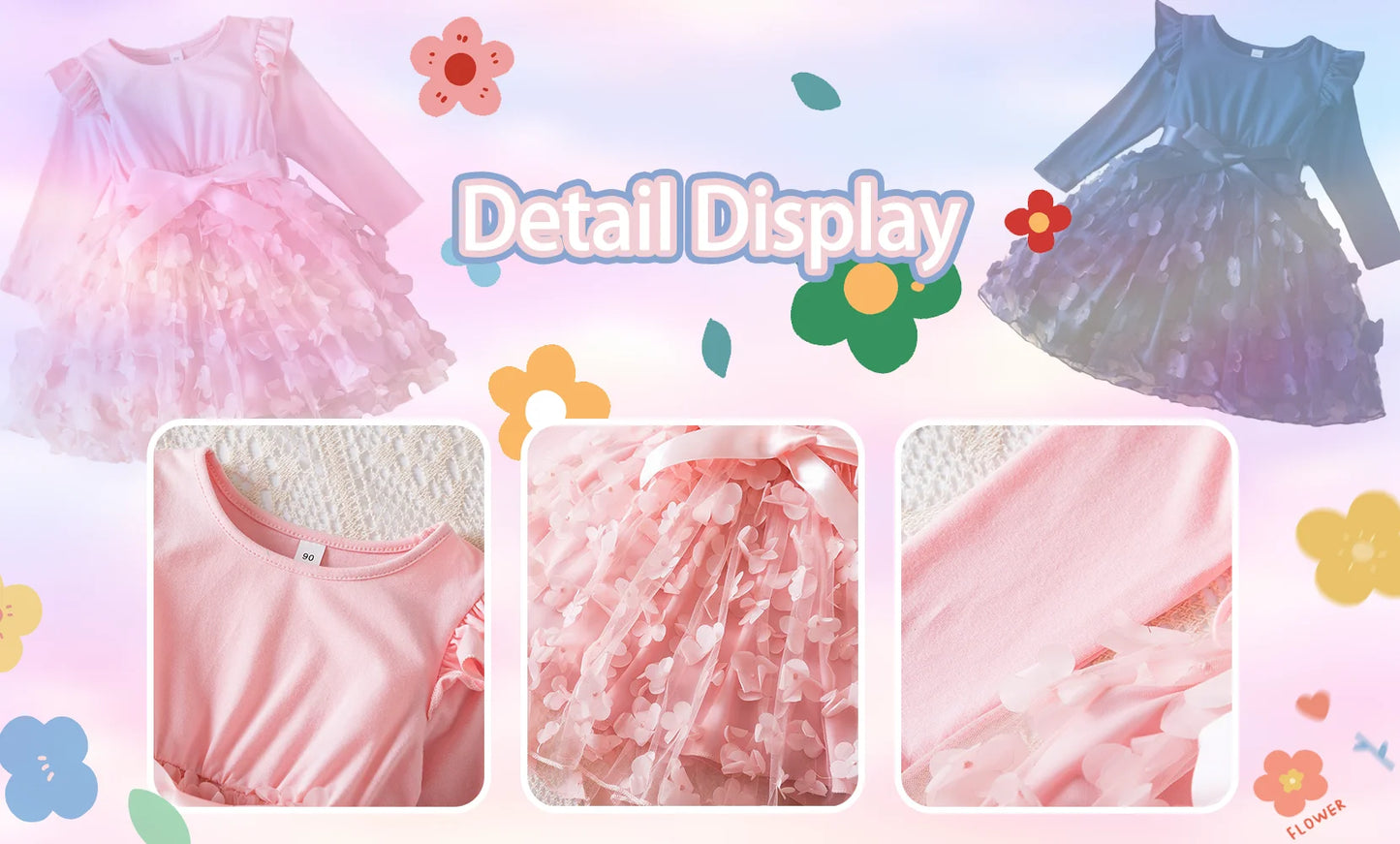 Girls' K-Pop HUNTRX "Butterfly Dreams" Dress: Long Sleeve 3D Applique Tutu Princess Gown