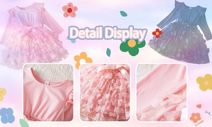 Girls' K-Pop HUNTRX "Butterfly Dreams" Dress: Long Sleeve 3D Applique Tutu Princess Gown