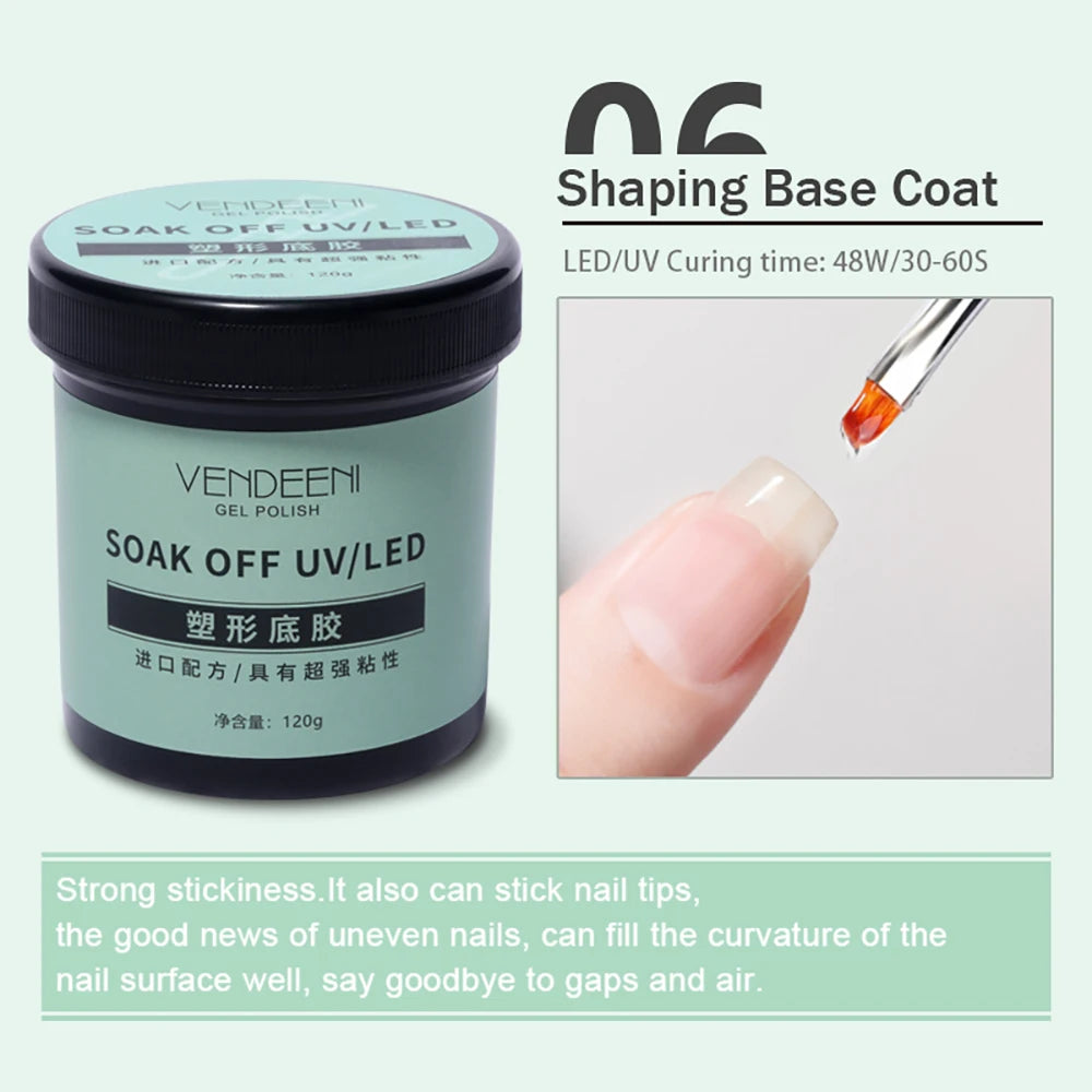 Vendeeni 120g High Capacity Nail Art Functional Gel No Wipe Top Coat Base Coat Painless Extension Gel Leveling Reinforcing Gel