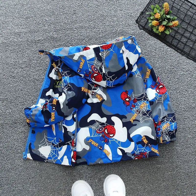 Boys Spiderman Hooded Jackets 1-10 Years Girls Spring Autumn Stitch Print Sports Coats Children Cartoon Outerwear Kids Clothes
