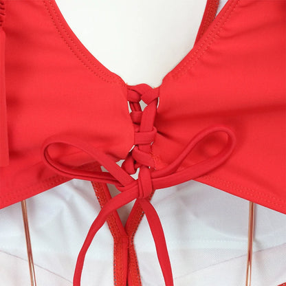 2024 Sexy Women's Swimsuit with Skirt One-Piece Swimwear Vintage Ruffle V Neck Cover Up Bikinis Set Beachwear Bathing Suit