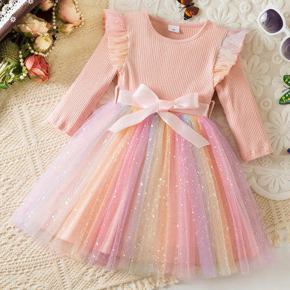 K-Pop Hunters Zoey Mira Rumi Colorful Princess Dress for Kids Girls Casual Long Sleeve Sequin Mesh Dresses Party Gift 1-5Y