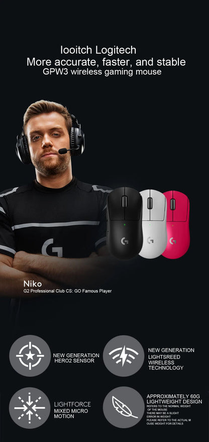 Logitech PRO X  SUPERLIGHT 2 GPW3 Wireless Mouse Gaming Mouse Gpw Second Generation Upgrade Hero2 Sensor