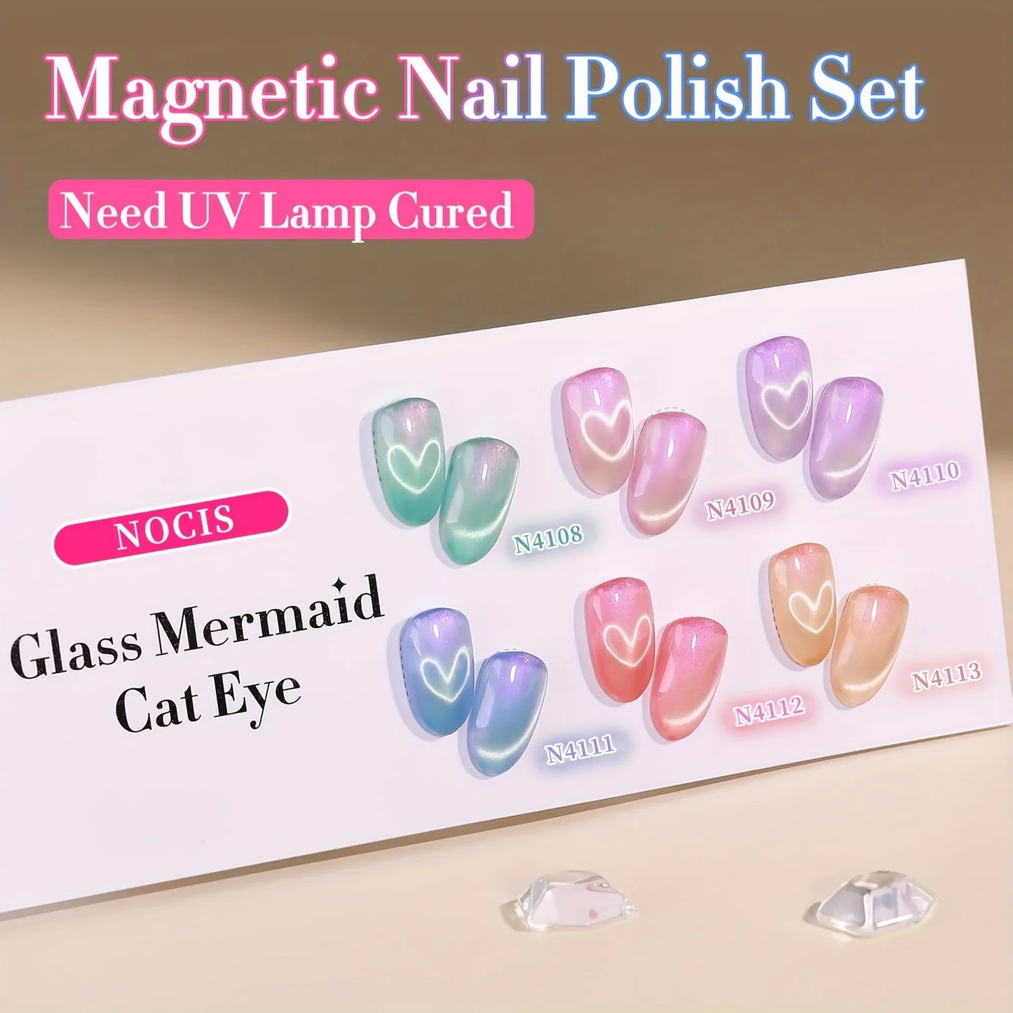 Cat Eye Gel Nail Polish Set - 6 Colors 0.26oz Summer Chameleon Cat Eye Green Purple Mermaid Gel with Magnet Soak