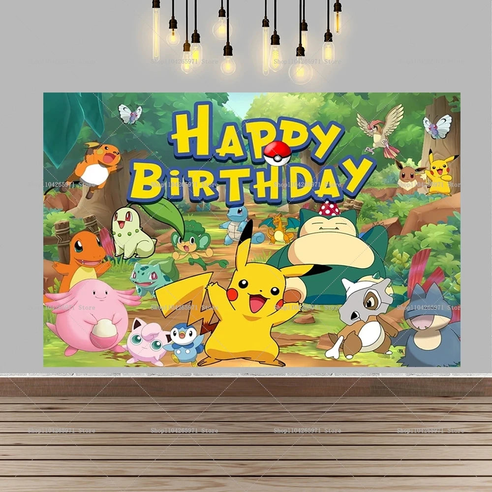 Pokemon Pikachu Backdrop Banner Cartoon Pocket Monster Theme Kids Birthday Party Decor Photography Photo Background Supplies