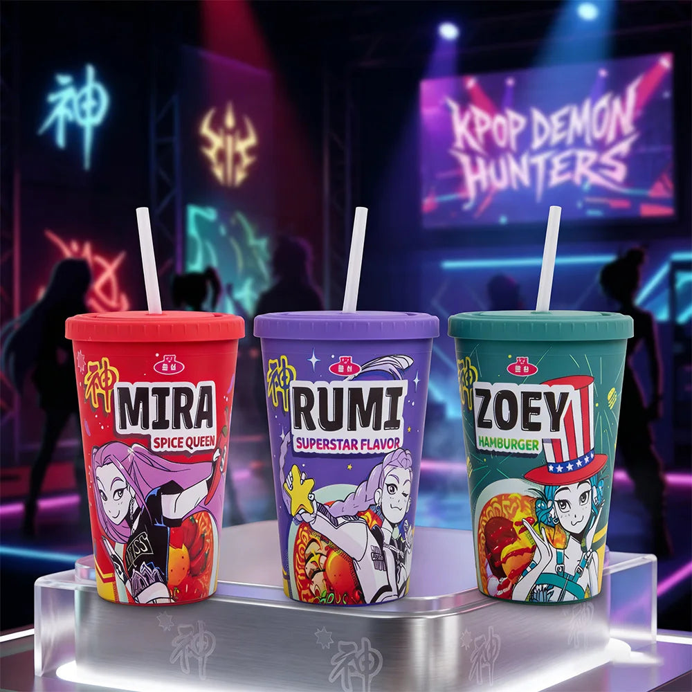 1PC Kpop Demon Hunters Officially Licensed PVC Straw Cup Large Capacity Stylish Leak-Proof Drinkware Birthday Chrismas Gift