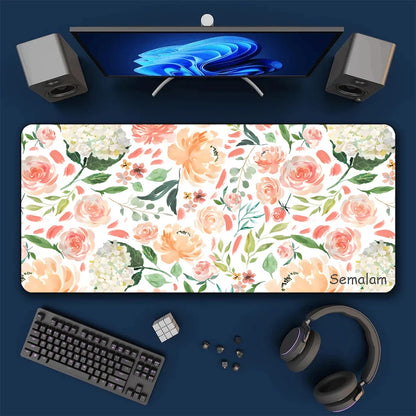 Watercolor Floral Extended Mouse Pad: Non-Slip Large Desk Mat for Office & Gaming