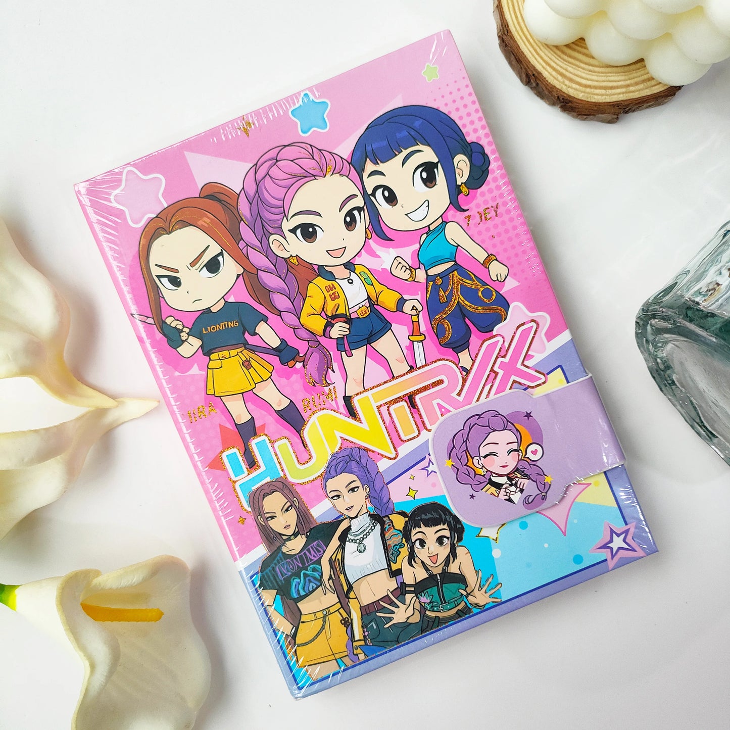4PCS 32K Korean Style Journal Notebook, Anime Girl Group Magnetic Buckle Diary, Colorful Durable Student Stationery