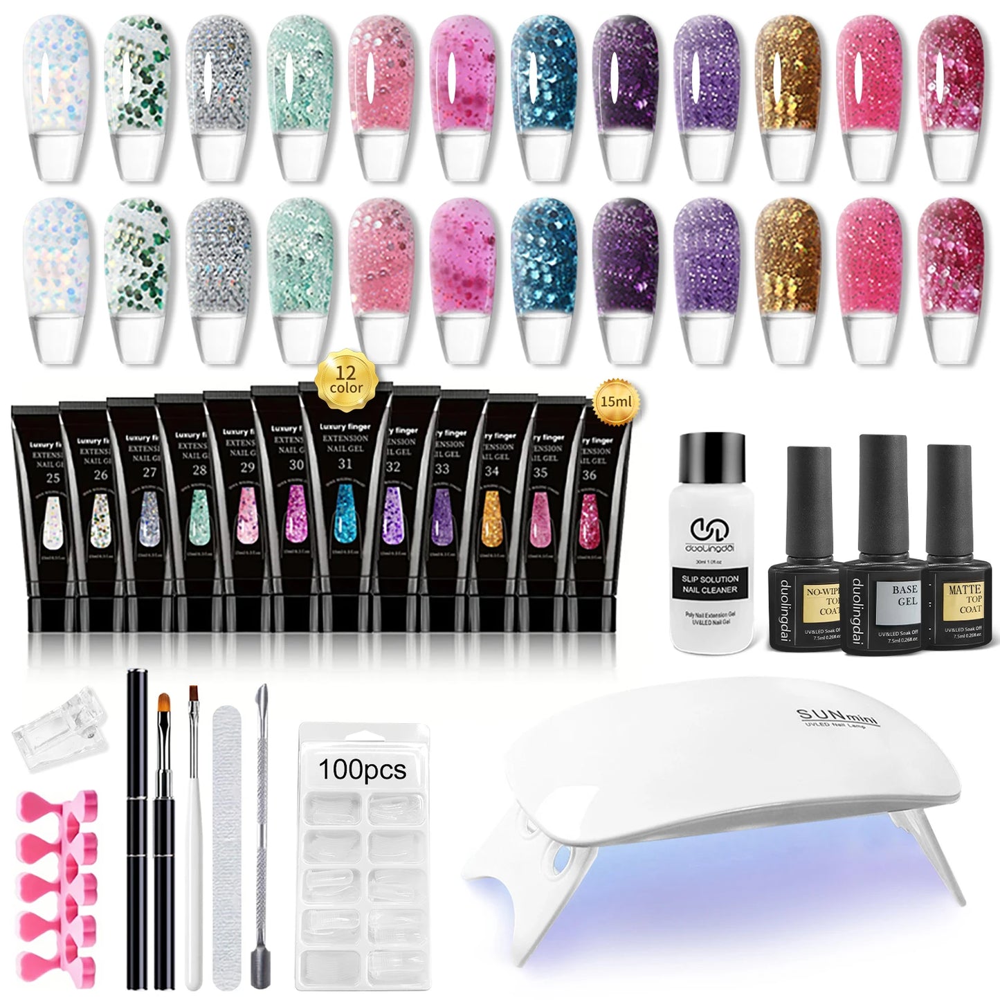 Poly GEL Nail Colors：20 Colors Nail Extension Gel Kit Bright Rainbow Pink Purple Blue Color Collection Poly Gel Nail Kit