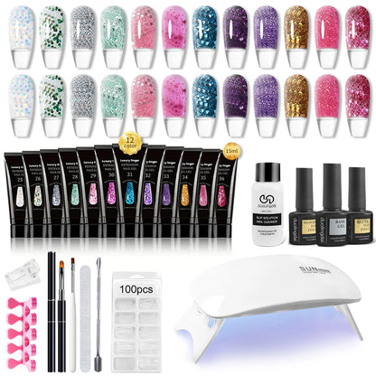 Poly GEL Nail Colors：20 Colors Nail Extension Gel Kit Bright Rainbow Pink Purple Blue Color Collection Poly Gel Nail Kit