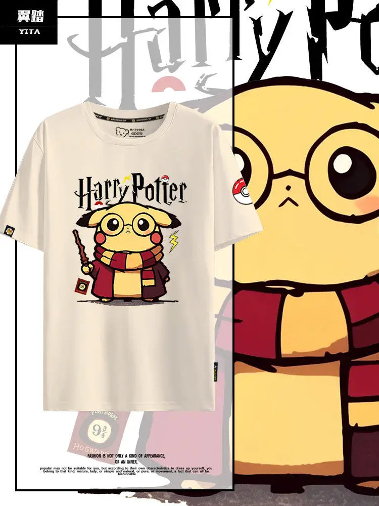 2026  Pok É Mon Pikachu Cute Short Sleeved T-shirt Made of Pure Cotton and Half Sleeved Body for Men