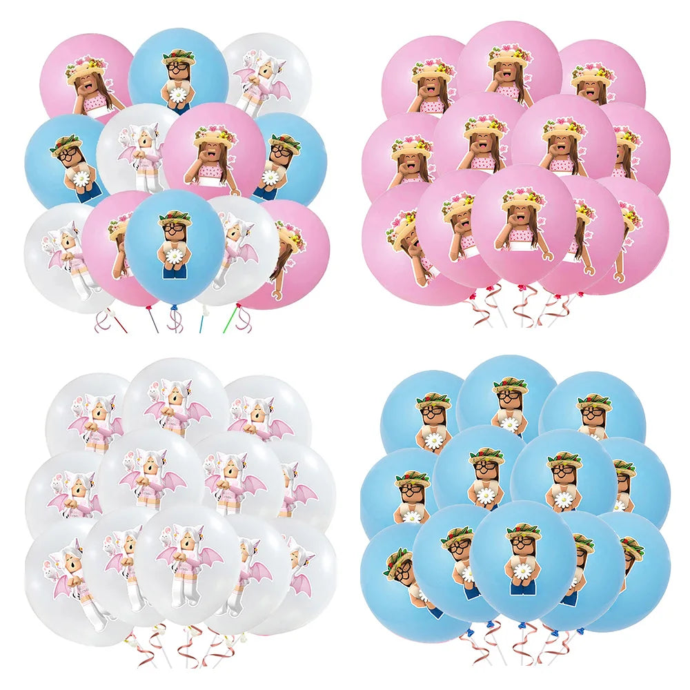 12Pcs 12Inch Roblox Latex Balloon Party Supplies Pink Cartoon Party Baby Shower Girl Kids Balloons for Birthday Party Decoration