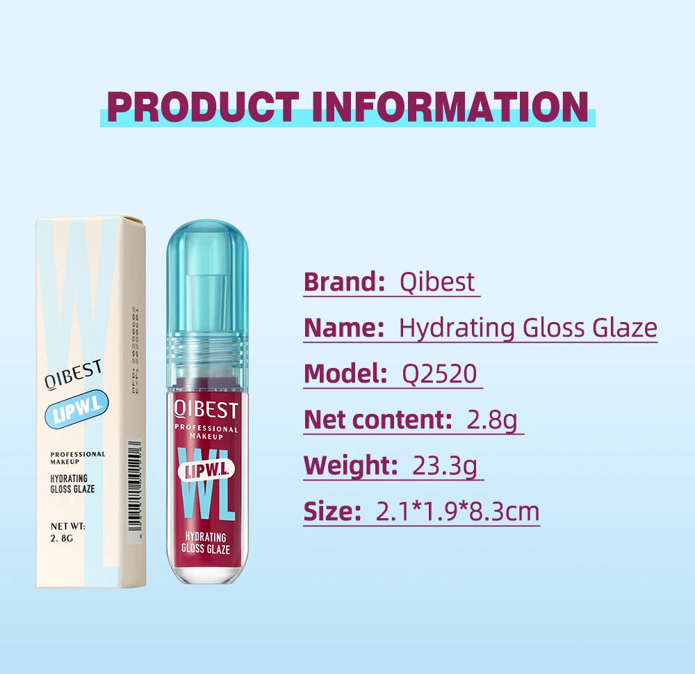 QIBEST Crystal Lip Gloss Mirror Watery Lip Glaze Long Lasting Moisturizing Lip Balm Plumping Gloss Oil Hydrating Makeup Lip Tint