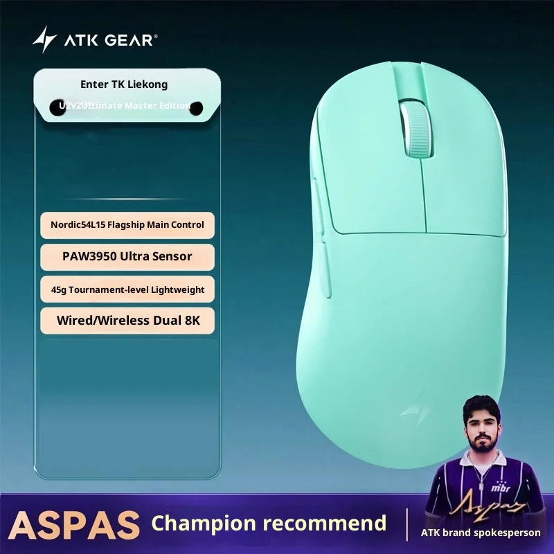 ATK Blazing Sky U2V2 Lightweight Gaming Mouse 39g 3 Mode Wireless with Paw3950 8000Hz Paw3395 for FPS Gamers PC Accessories