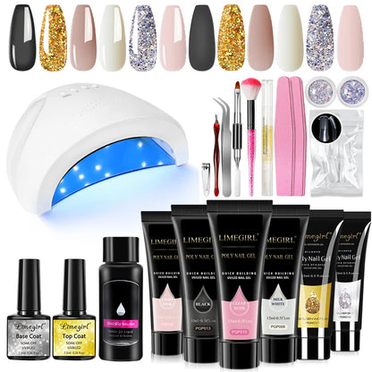 LIMEGIRL Acrylic Manicure Kit UV LED Light Semi-Permanent Gel Varnish Kit Gel Extension Nail Kit Dryer Soak Manicure Tool Kit