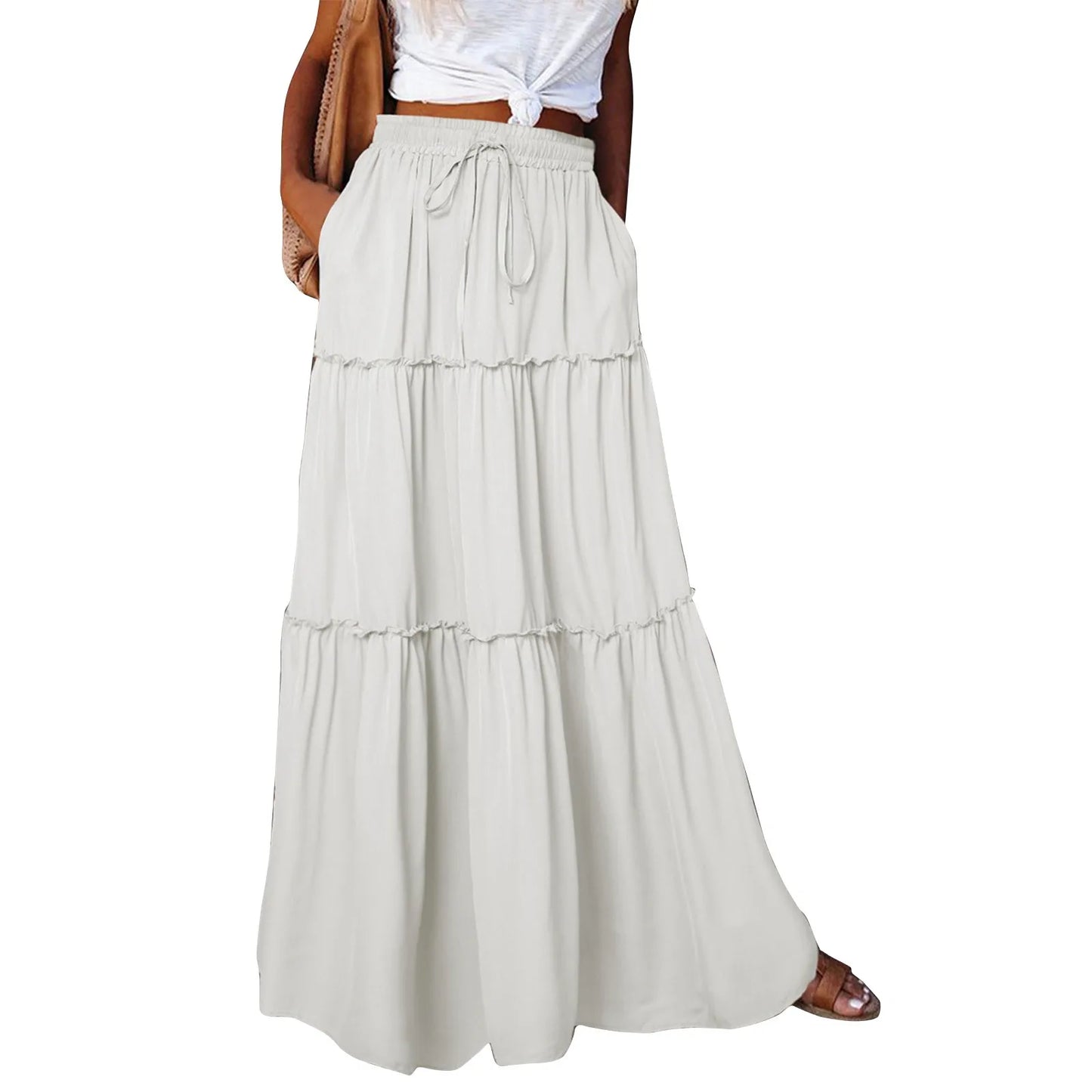 Women’s Boho Maxi Skirt: High-Waisted A-Line Tiered Long Skirt