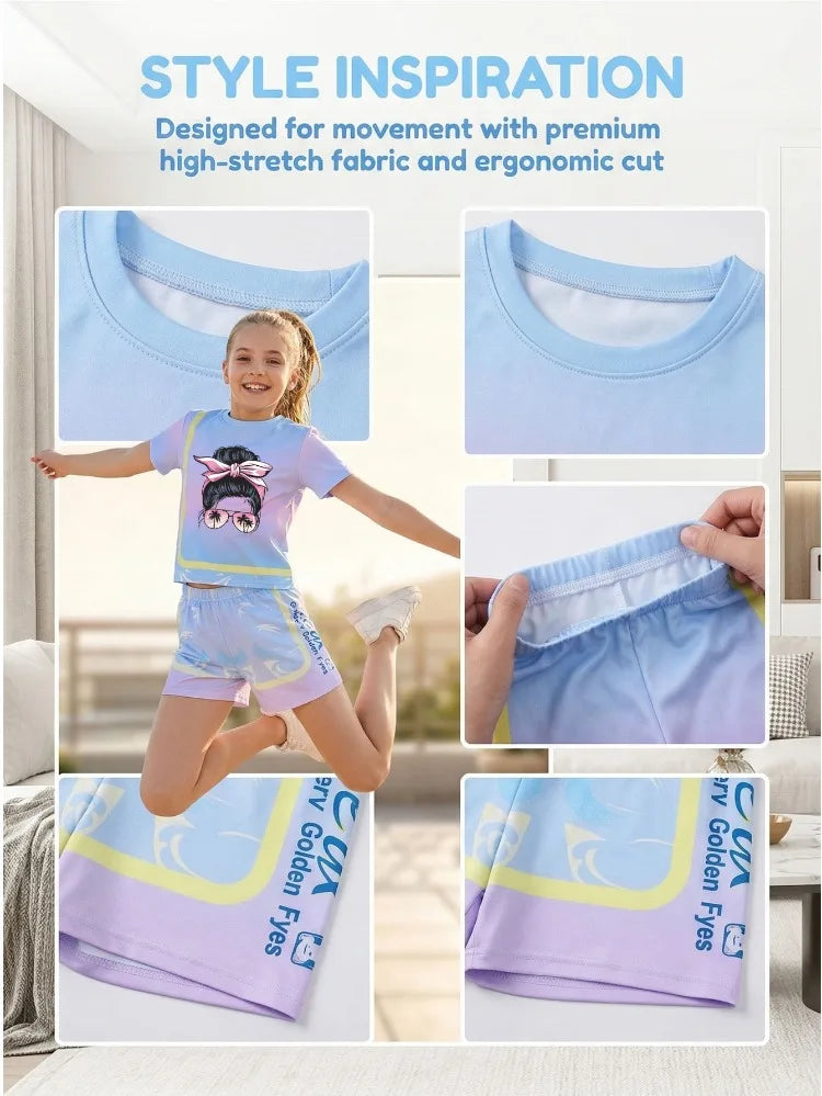 Girls' Sunset Beach 2-Piece Summer Set: Tie-Dye Mesh Tee & Shorts Sport Outfit