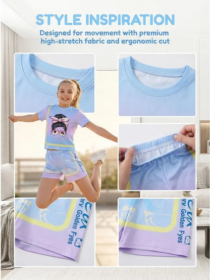 Girls' Sunset Beach 2-Piece Summer Set: Tie-Dye Mesh Tee & Shorts Sport Outfit