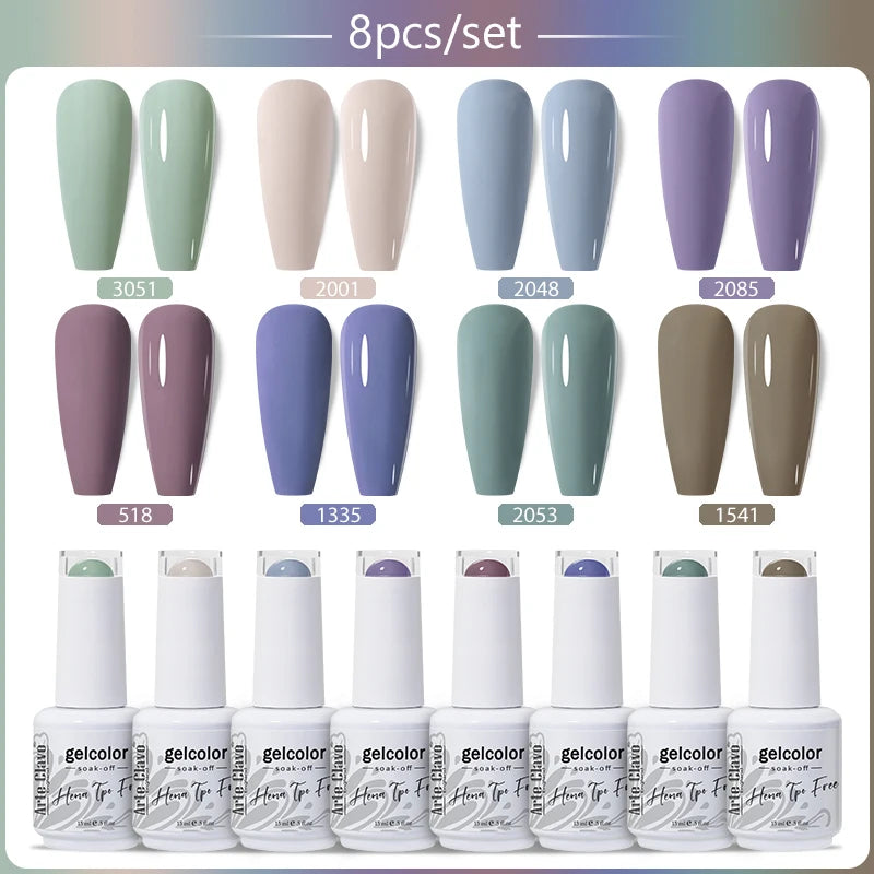 Arte Clavo 8Pcs/Set Gel Nail Polish Set 15ml Colorful Semi Permanent For Manicure Varnish Soak Off UV LED Nail Art Gel Kits