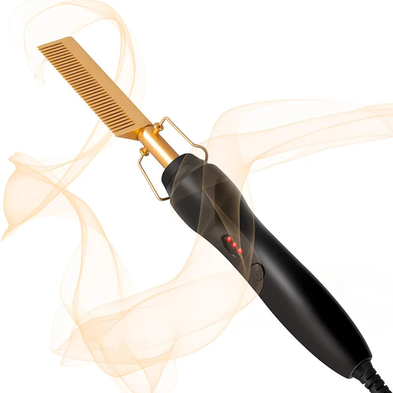Portable hair straightening brush 2-in-1 hot comb electric hair straightening tool, hair straightening stick styling tool