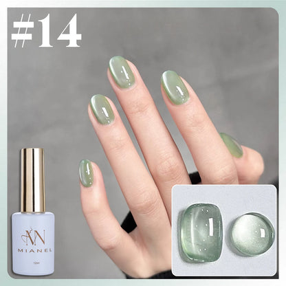 MIANEL 1-16PCS Light Smoke Magnet Cat Eye Gel Nail Polish 2025 New Glass Bead Nude Pink Nail Glue Pink Nails Blue Nails Nail Art