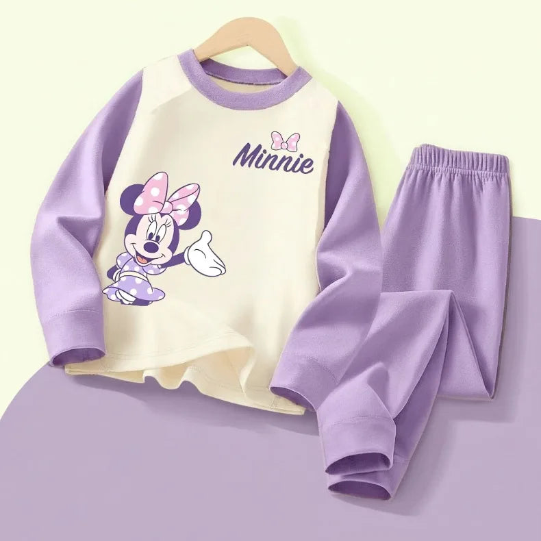 DISNEY MINNIE Printed Girls Casual Spliced Sleepwears Sets Autumn Winter Kids Comfy Soft Home Clothing Set Child Pijamas 0-10Y