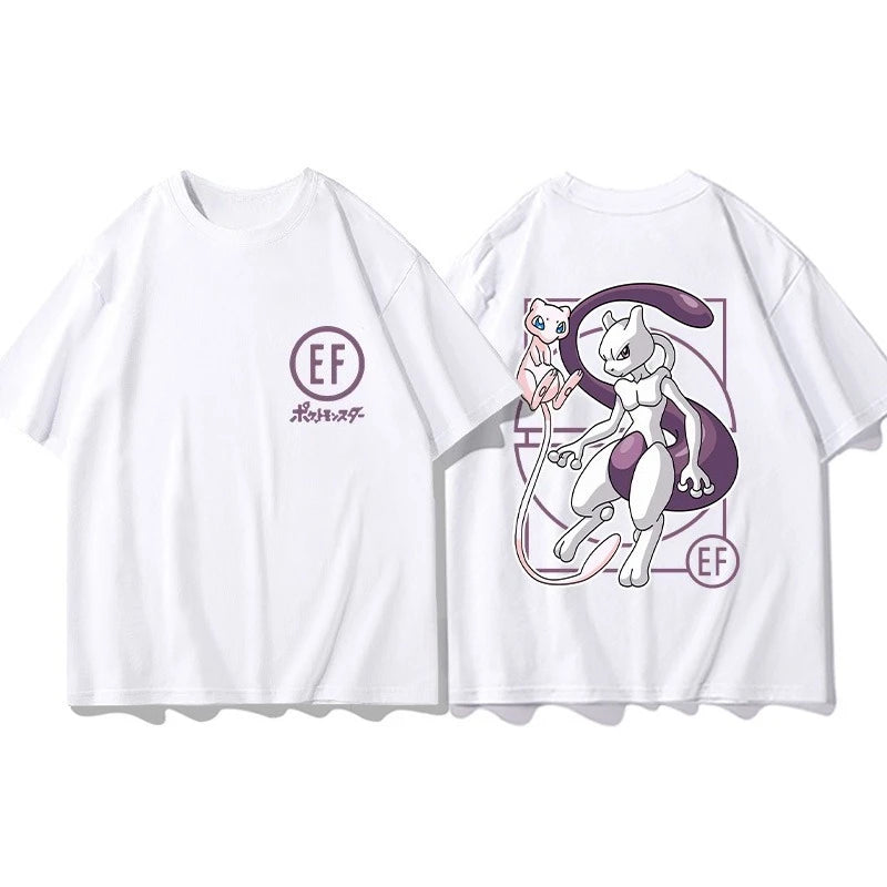 Pokémon Joint Peripheral Products Short Sleeve T-Shirt Gengar Psyduck Mewtwo Printed Men's Boys and Girls Summer New Fashion Top