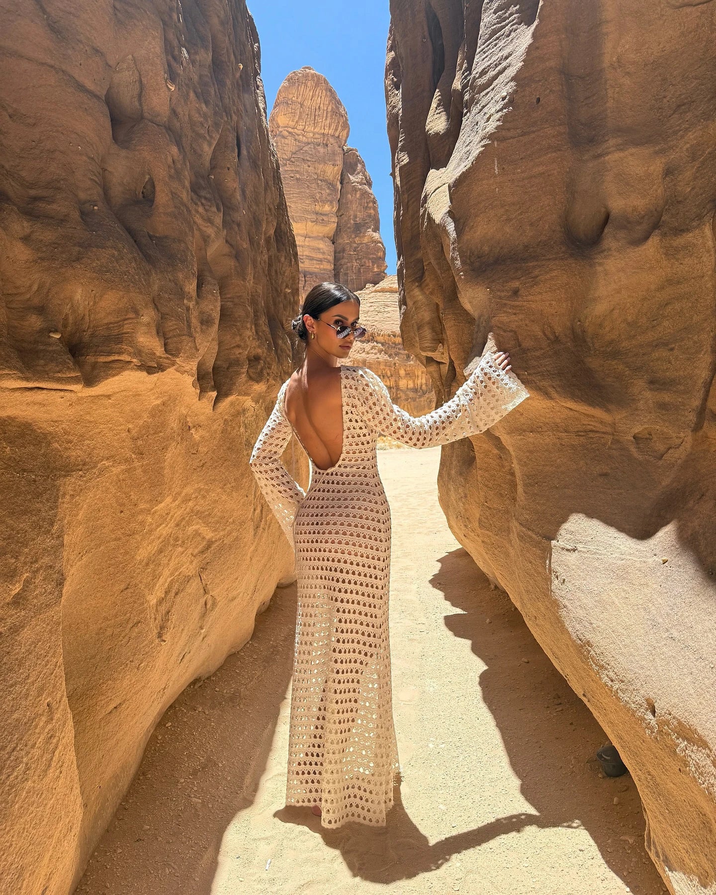 Sexy Knit Mesh Backless Long Bell Sleeve Beach Maxi Dress 2026 Women's Summer Slim Outfits Vacation Swimsuit Cover Up Tunic K205