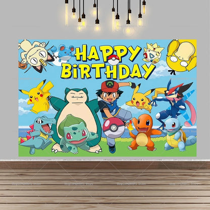 Pokemon Pikachu Backdrop Banner Cartoon Pocket Monster Theme Kids Birthday Party Decor Photography Photo Background Supplies