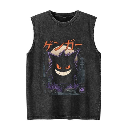 Anime Pokemon Print Men's Tank Top Man Sleeveless Shirt Summer Y2k Clothes Vintage Washed Vest Oversized T Shirts Gym Clothes