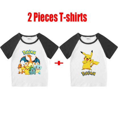1/2 Pieces Pokemon Cartoon Tees For Boys Clothing Summer Children 100% cotton Short Sleeve T-shirts Printed T-shirt for girls
