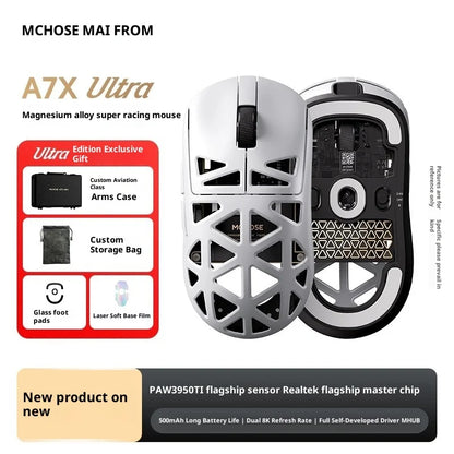 MCHOSE A7X Ultra Magnesium Alloy Wireless Mouse Game E-sports Bluetooth third mock examination PAW3950TI Lightweight