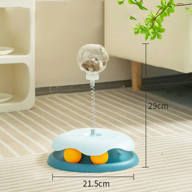 Cat Feeder Toy for Indoor Cat Slow Feeders Spring Toy Funny Track Ball Roller Turntable Exercise and Playing