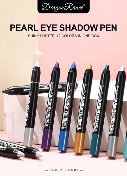 Smoky Dark Green Eyeshadow Pencil Stick Waterproof Pearlescent 12 Colors Metallic Glitter Eye Shadow Highlighter Pen Makeup Tool