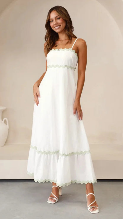 Sleeveless Scalloped Trim Midi Dress: Sexy Strapless Princess Silhouette Gown