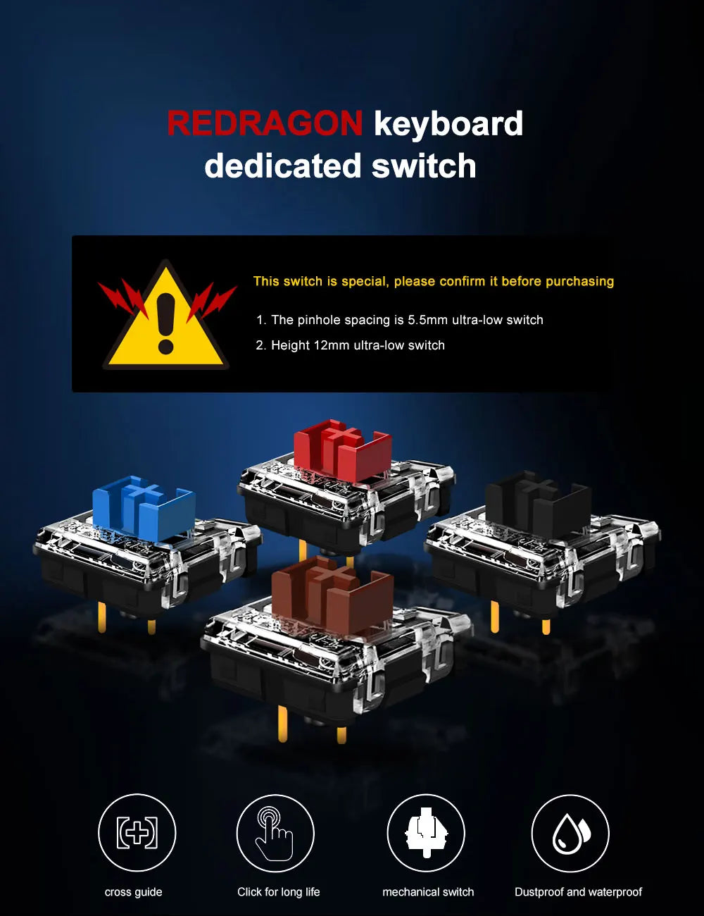 Redragon RGB Low-Profile Mechanical Keyboard with MX-Style Switches