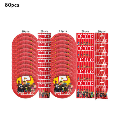 Robot Boy Happy Birthday Decoration Tableware Set Roblox Paper Tablecloth Plate Cup Cake Balloon Baby Shower Game Party Supplies