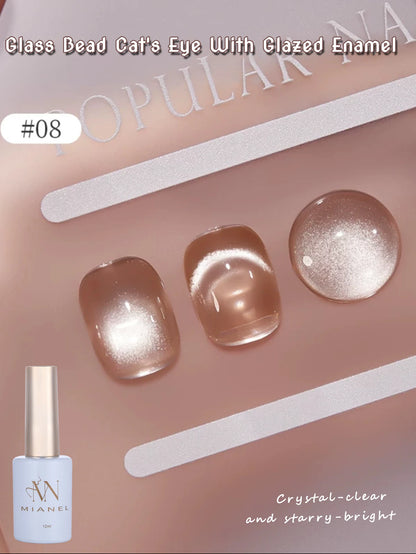 MIANEL 12ML Glass Bead Cat Eye Gel Nail Polish Flash White Spar Nude Color Magnetic Nail Polish White Nails Summer Nails 1-12pcs