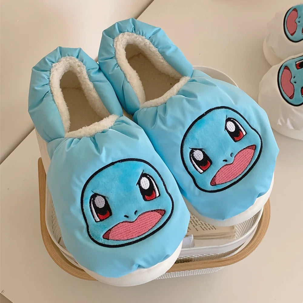 Pokemon Anime Couple Slippers Cute Pikachu Eevee Cartoon Cotton Home Shoes for Men And Women with Velvet Insulation Winter Gifts