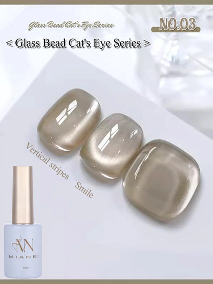 MIANEL 12ML Glass Bead Cat Eye Gel Nail Polish Flash White Spar Nude Color Magnetic Nail Polish White Nails Summer Nails 1-12pcs