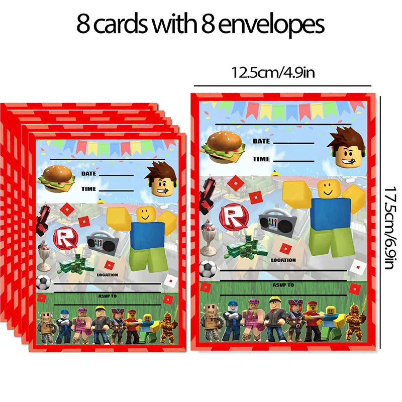 Roblox Birthday Party Invitation Cards (8pcs)